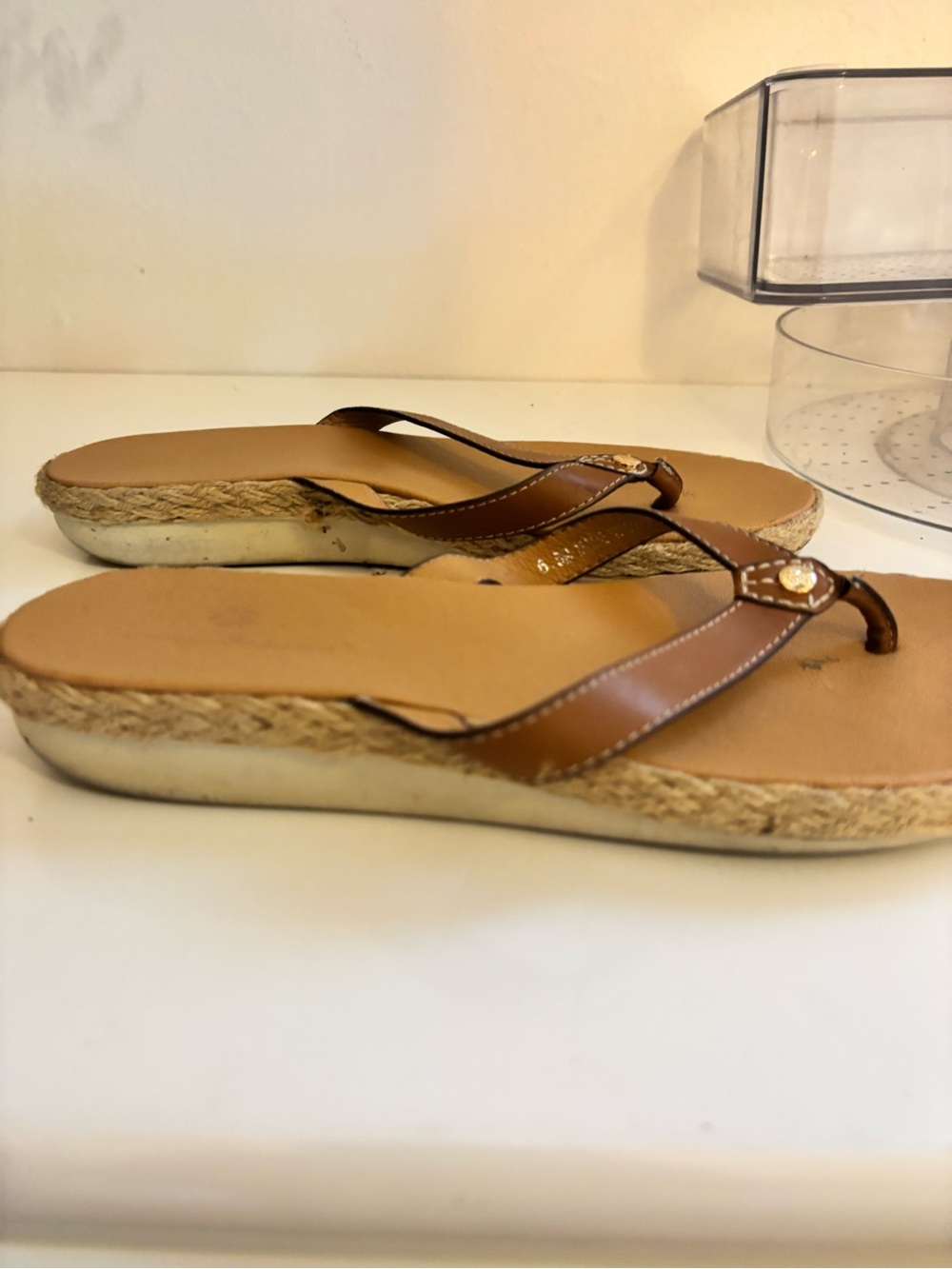 Women’s Brown Leather Espadrille Thong Sandals Tommy Bahamas - Picture 5 of 5